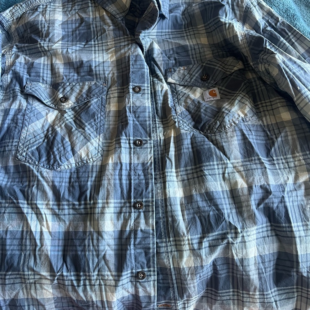 Carhartt Men's Casual Blue and White Plaid Shirt
